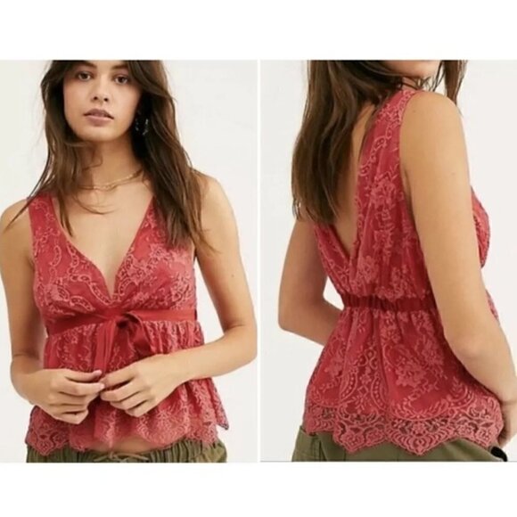 NEW $88 Free People Chante Lace Tie Tank Top - Picture 1 of 16